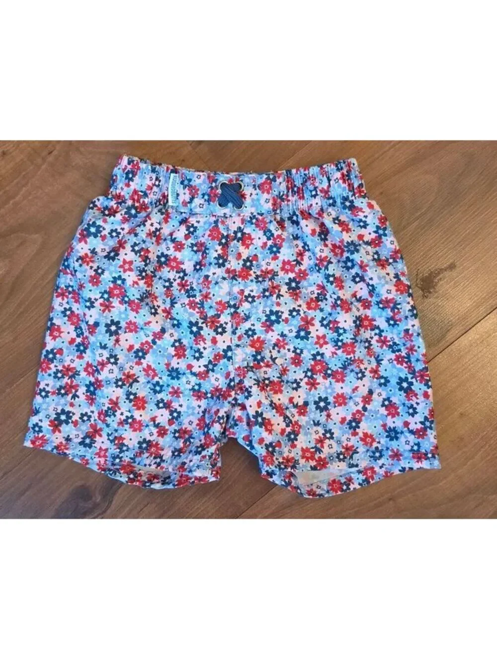 RuggedButts Boys Red White & Bloom Floral Swim Trunks UPF 50+ Shorts, 3T, #166